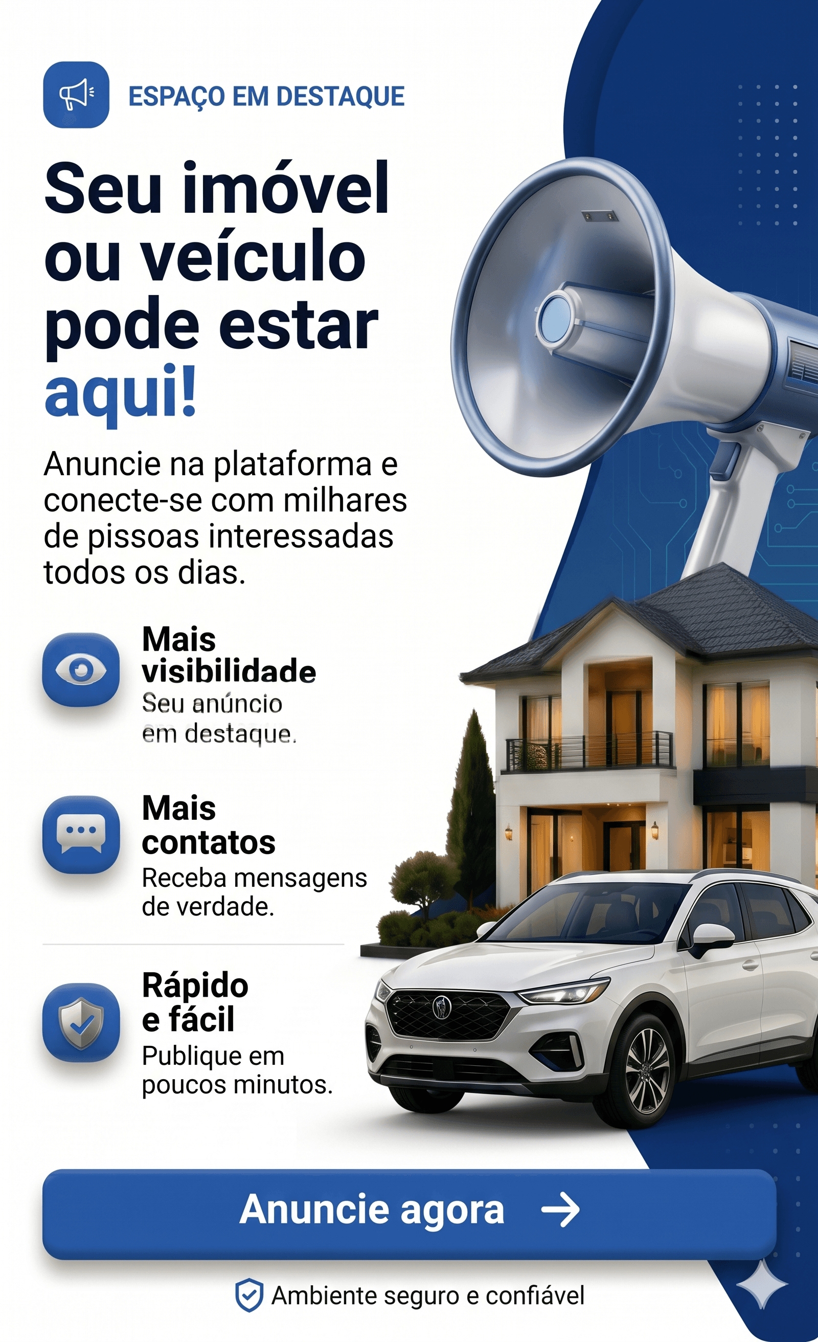 Espaço em destaque para anunciar imóvel ou veículo no KuPi